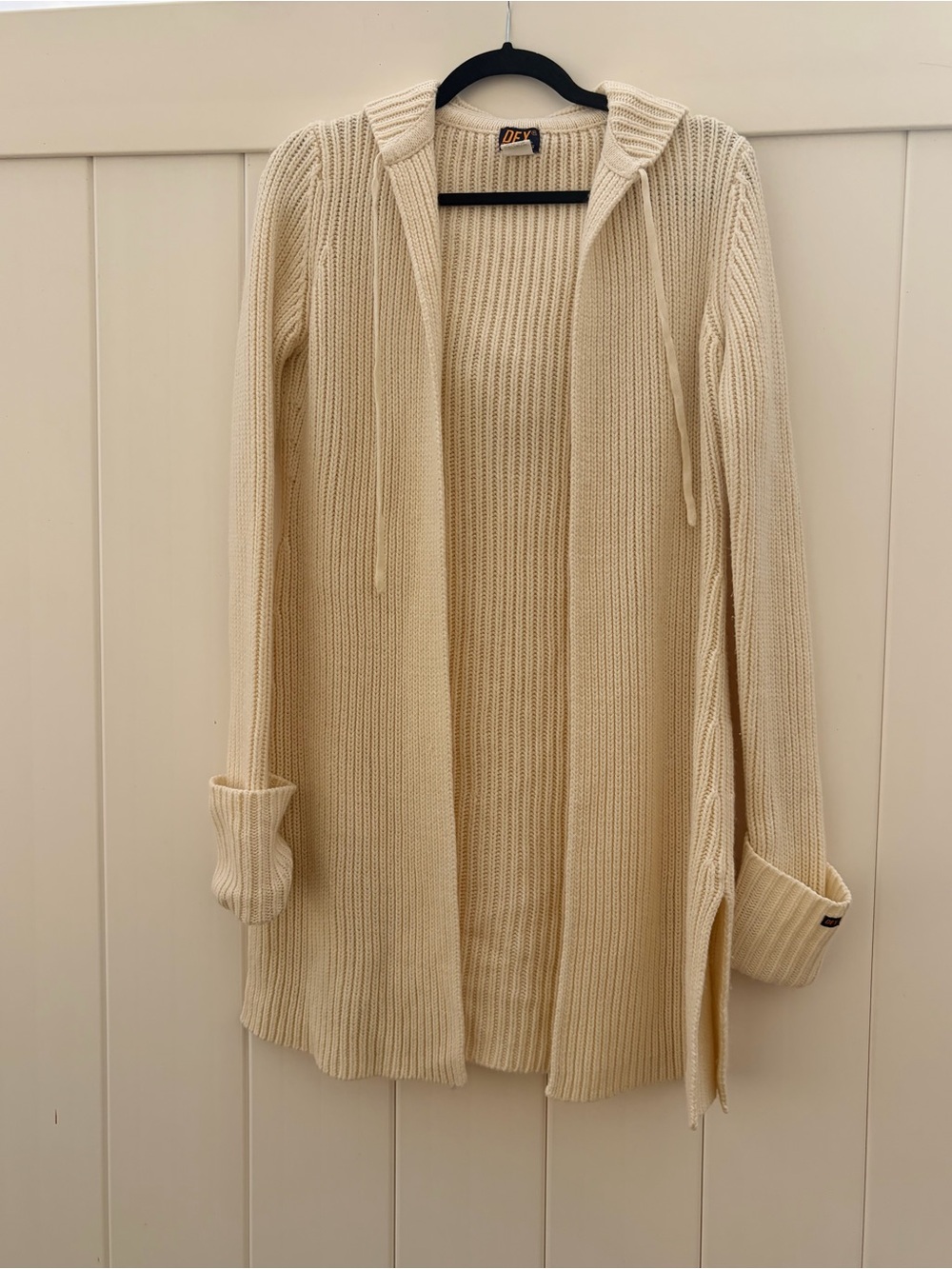 Dex Cream Open-Front Ribbed Hooded Cardigan